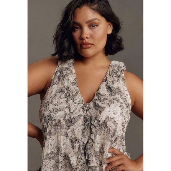 NEW By Anthropologie Sleeveless V-Neck Romantic Ruffle Mini Dress Small Petite - Picture 7 of 8